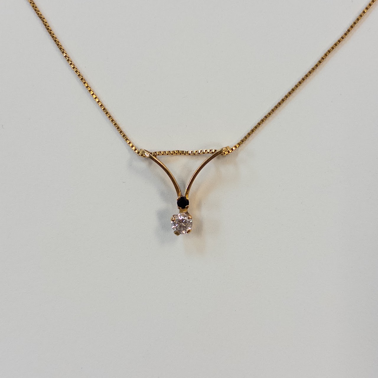 18K Gold Box Chain Necklace with Chevron Pendant