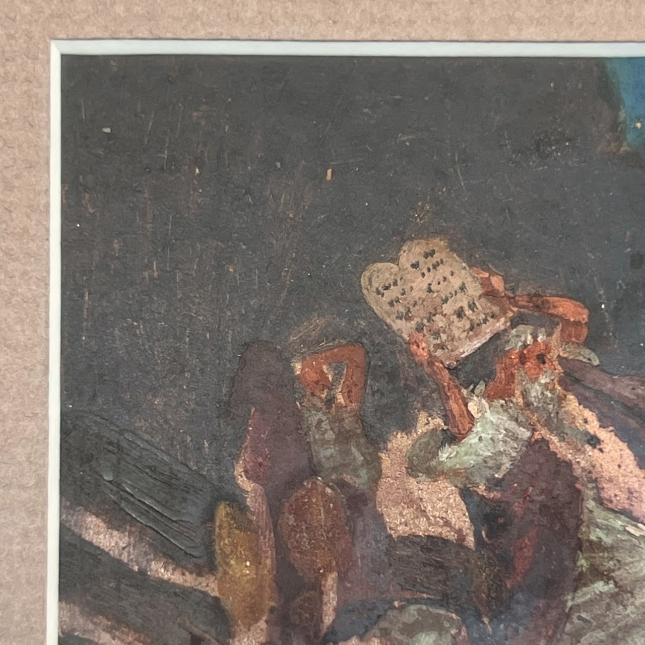 Moses at Mount Sinai Vintage Miniature Oil Painting