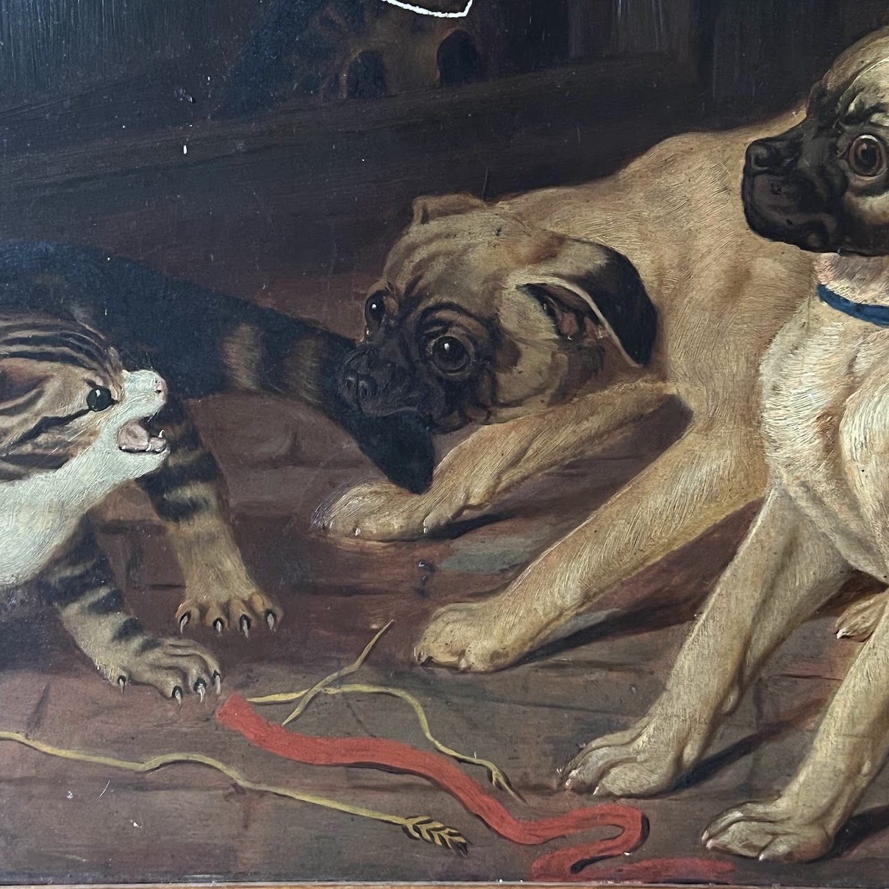 After Horatio Henry Couldery 'Cats and Pugs Fighting' Vintage Oil Painting