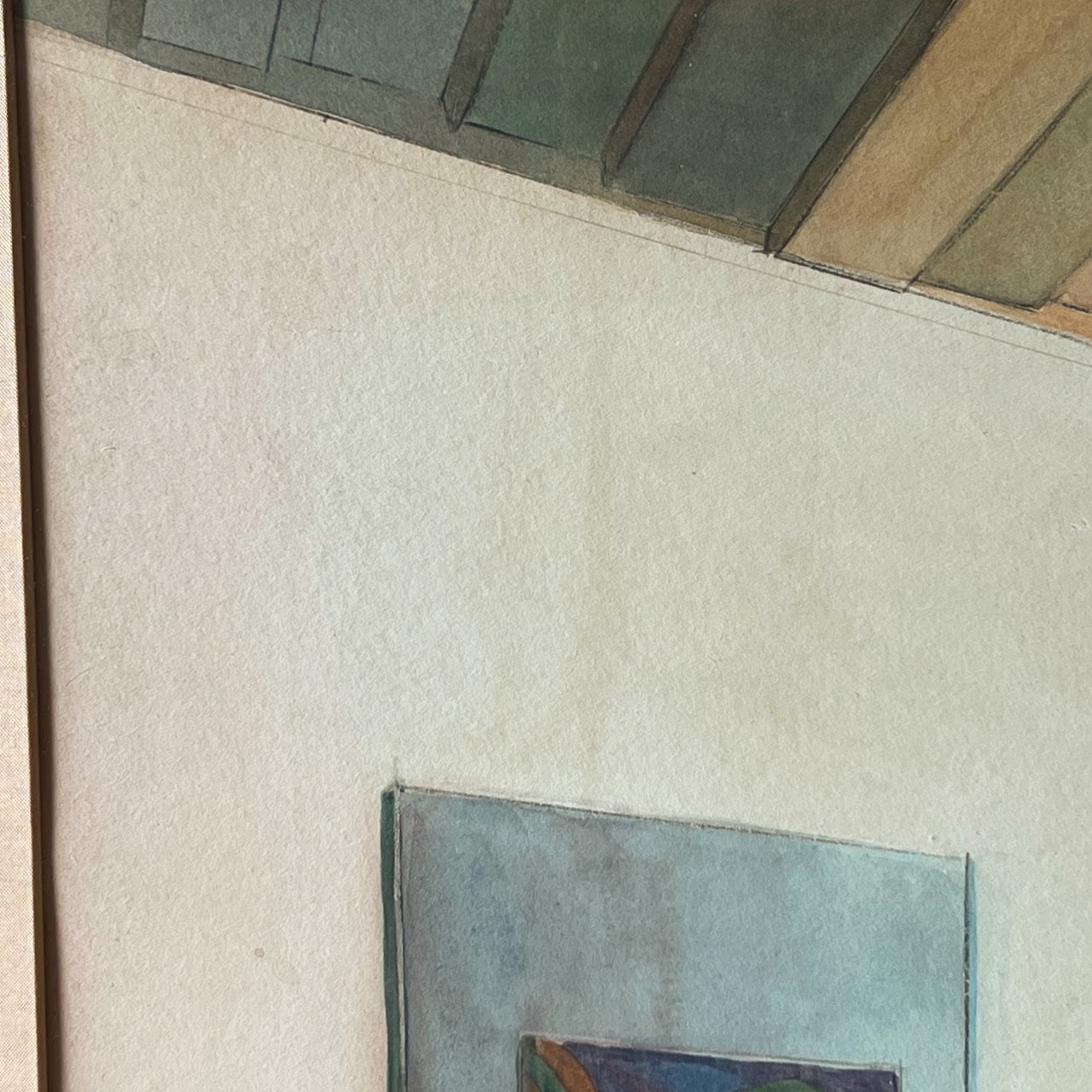 Mid-Century Modernist Interior Scene Watercolor Painting