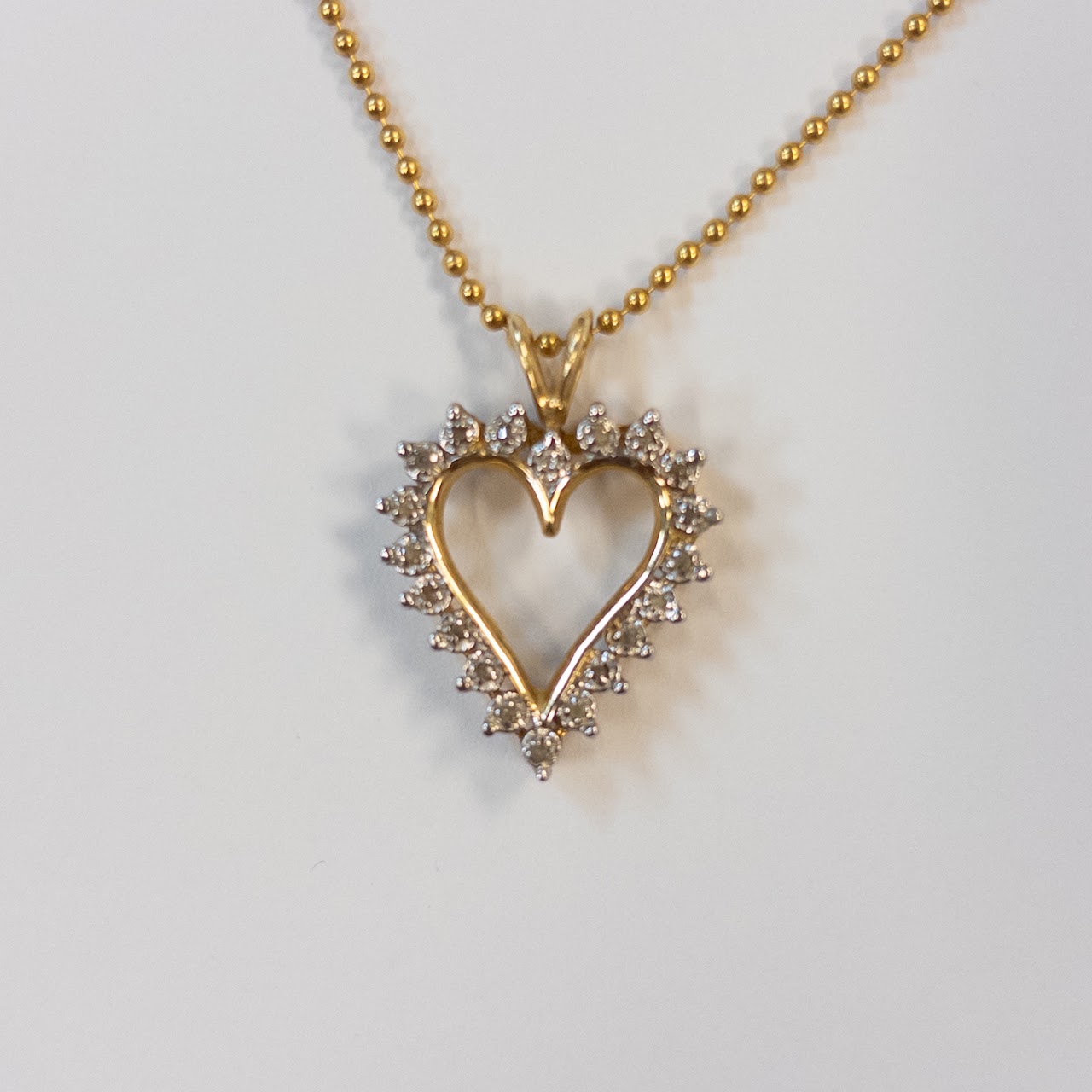 14K Gold Bead Chain Necklace with Diamond Heart Pendant