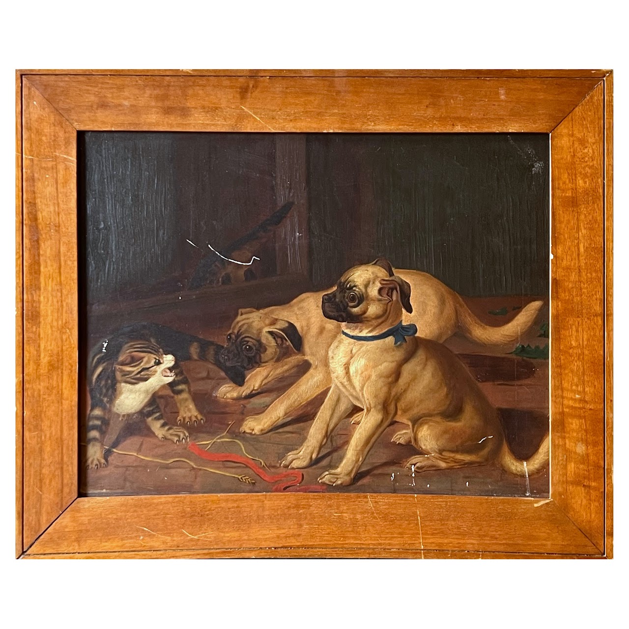 After Horatio Henry Couldery 'Cats and Pugs Fighting' Vintage Oil Painting