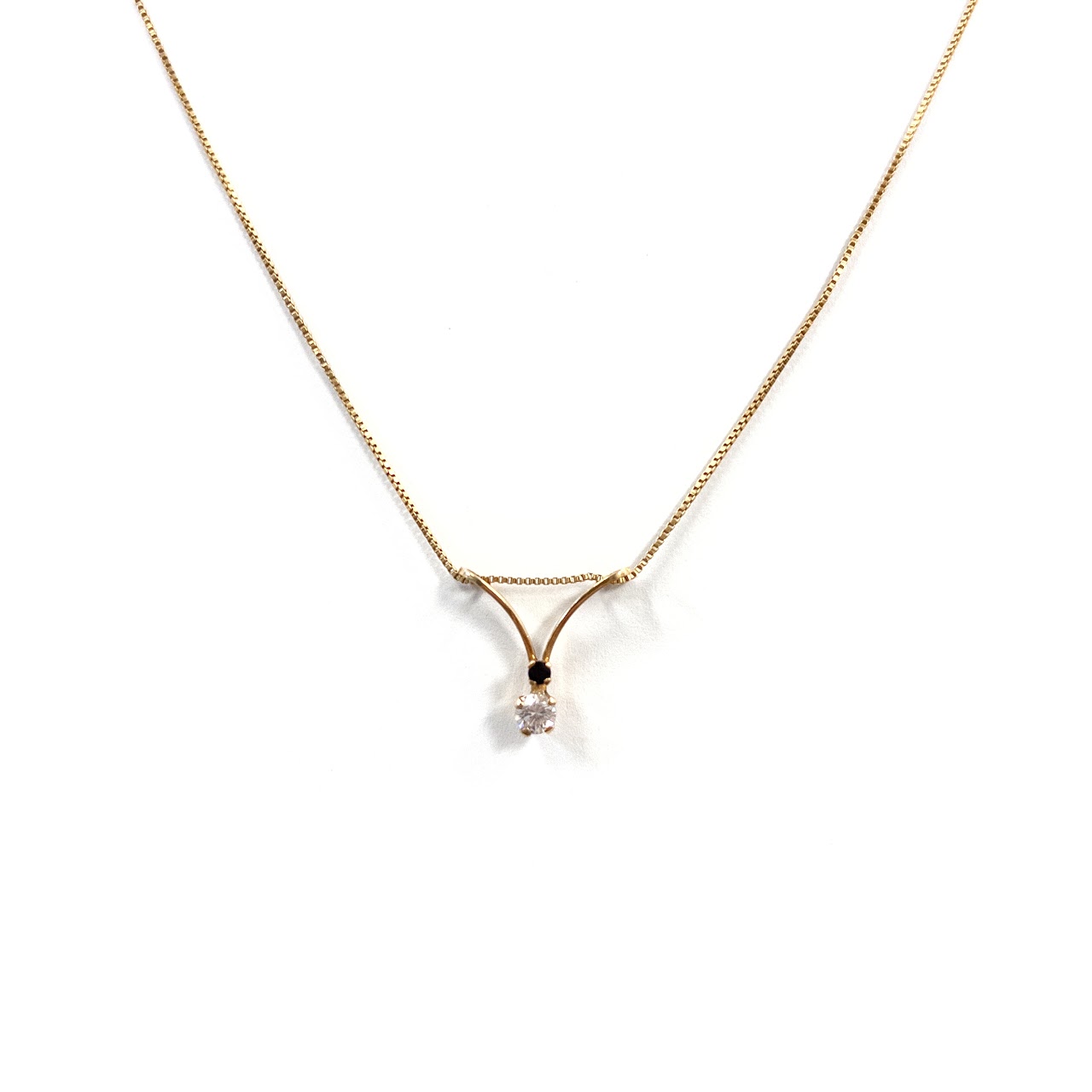 18K Gold Box Chain Necklace with Chevron Pendant