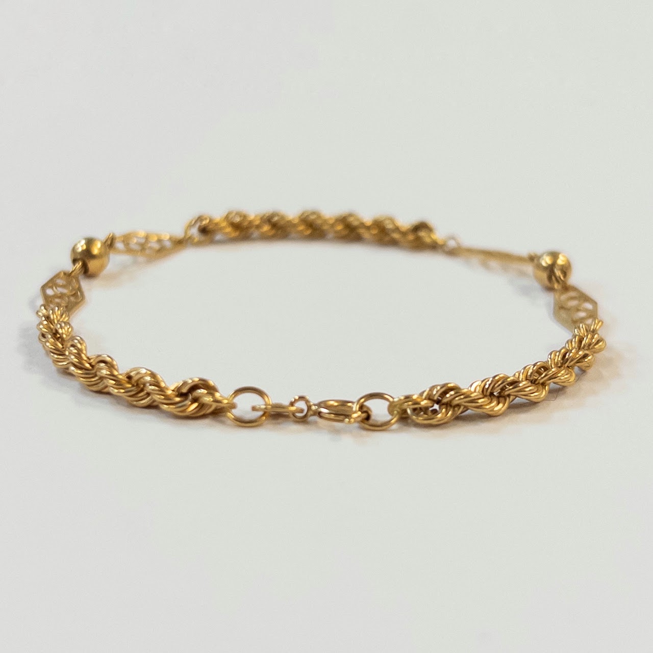 18K Gold Filigree and Rope Chain Bracelet