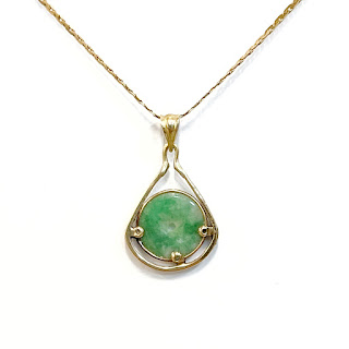 14K Flat Link Necklace with Jade Bi Disc Pendant