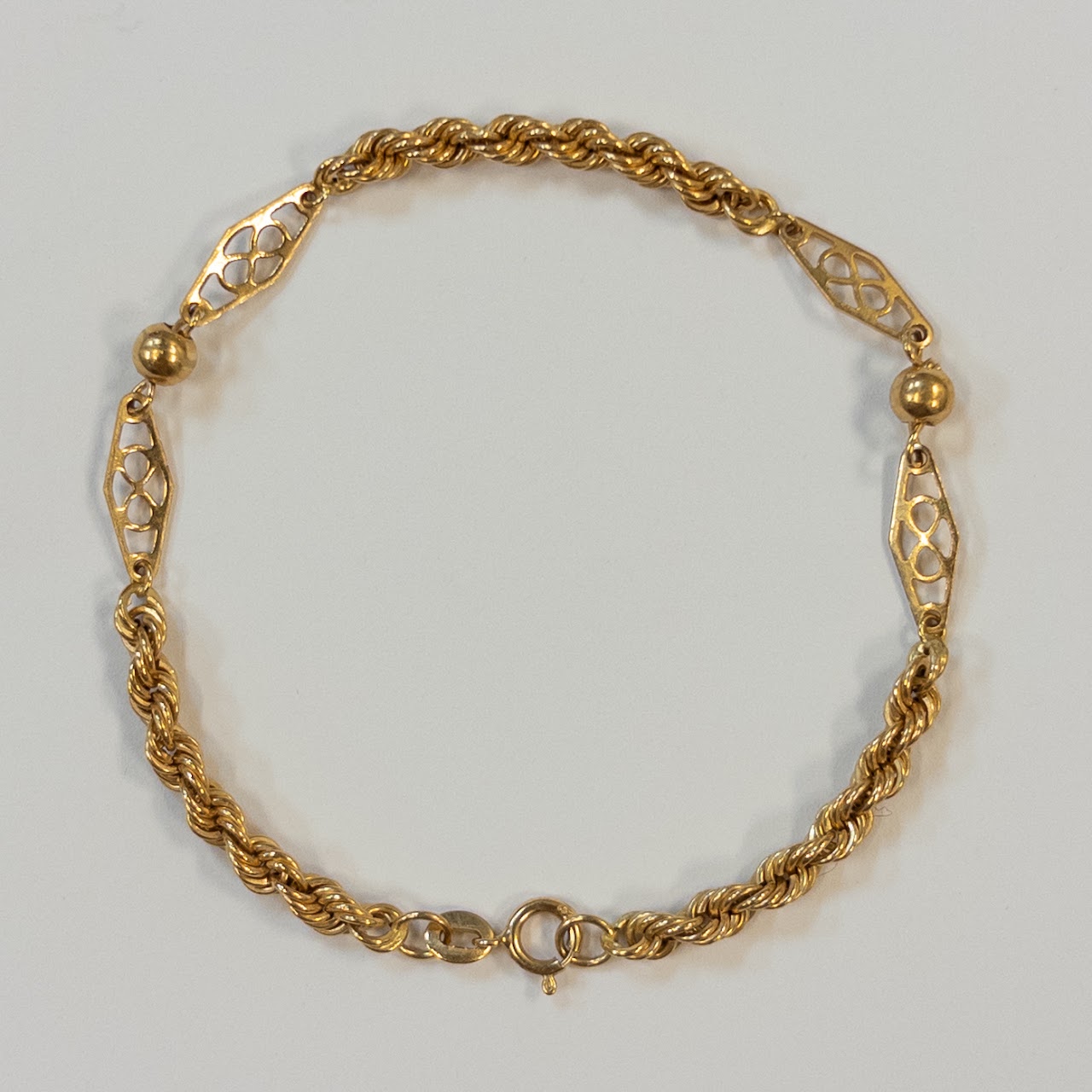 18K Gold Filigree and Rope Chain Bracelet