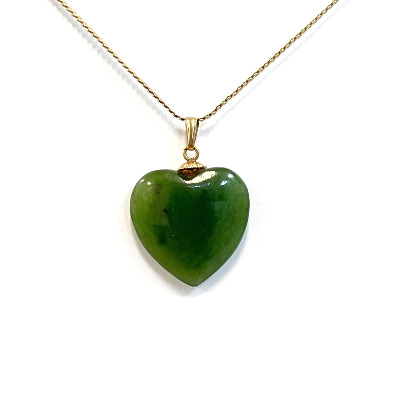 14K Flat Link Necklace with Jade Heart Pendant