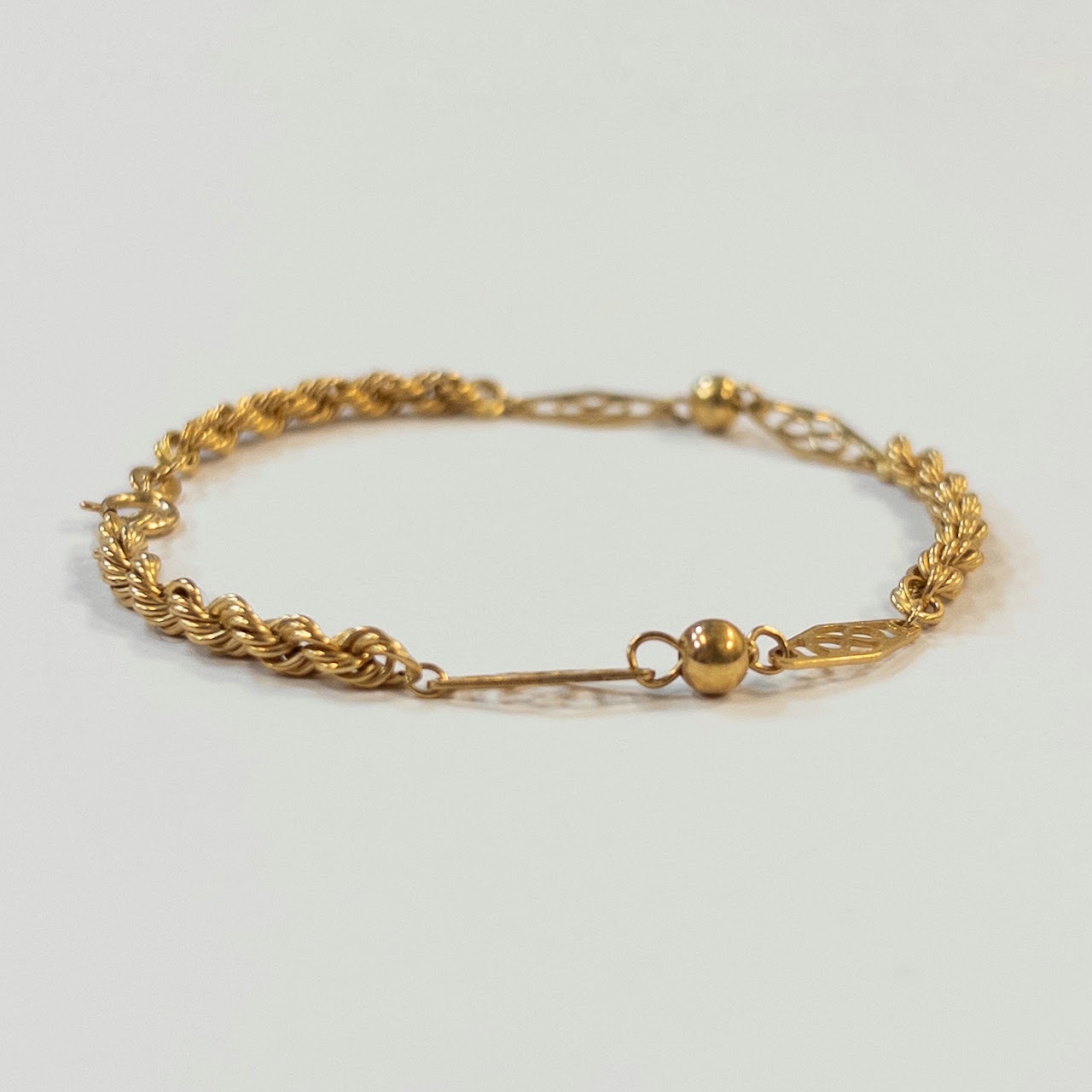 18K Gold Filigree and Rope Chain Bracelet