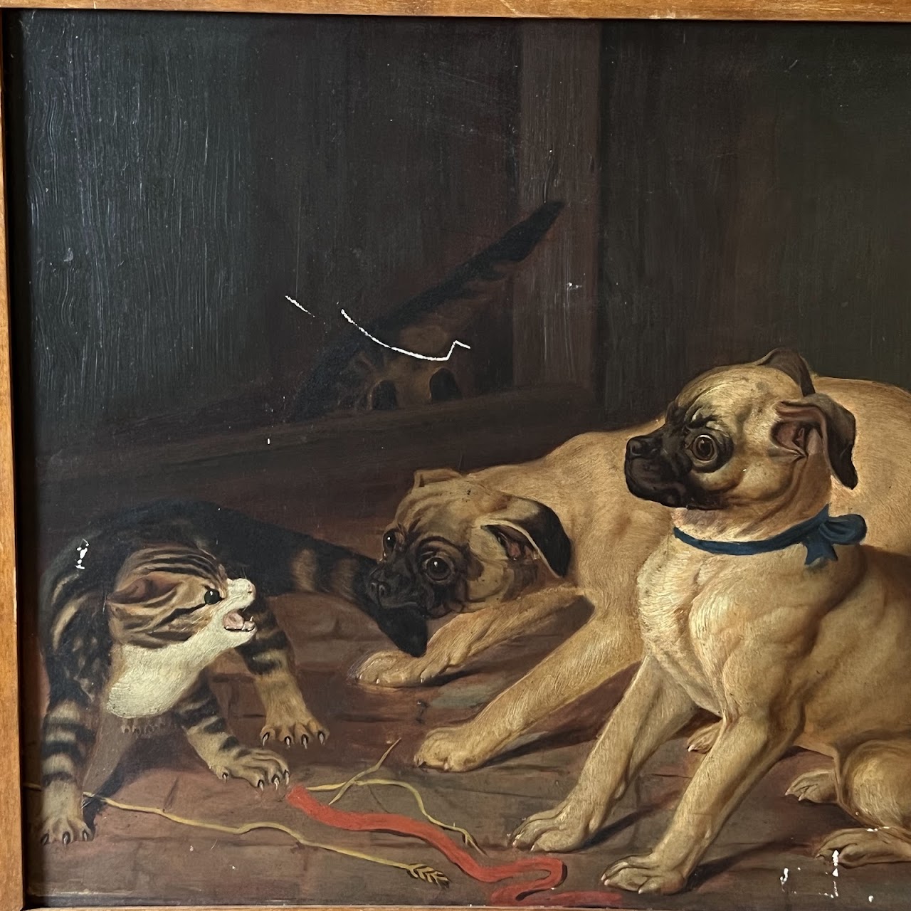 After Horatio Henry Couldery 'Cats and Pugs Fighting' Vintage Oil Painting