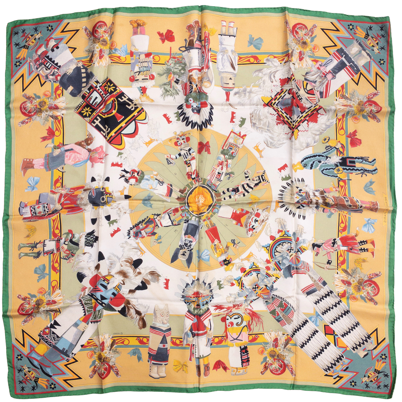 Hermès Silk Green Kachinas Scarf