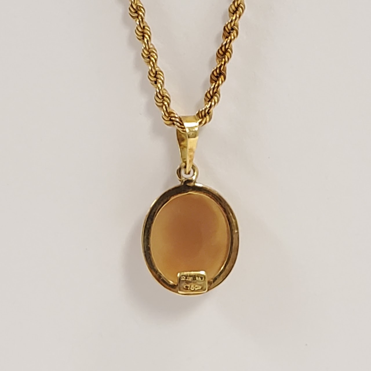 18K Gold Mini Cameo Pendant on 14K Gold Chain