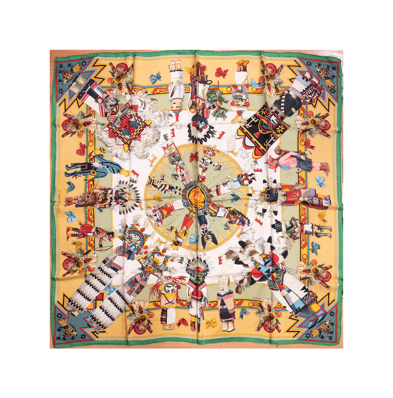 Hermès Silk Green Kachinas Scarf