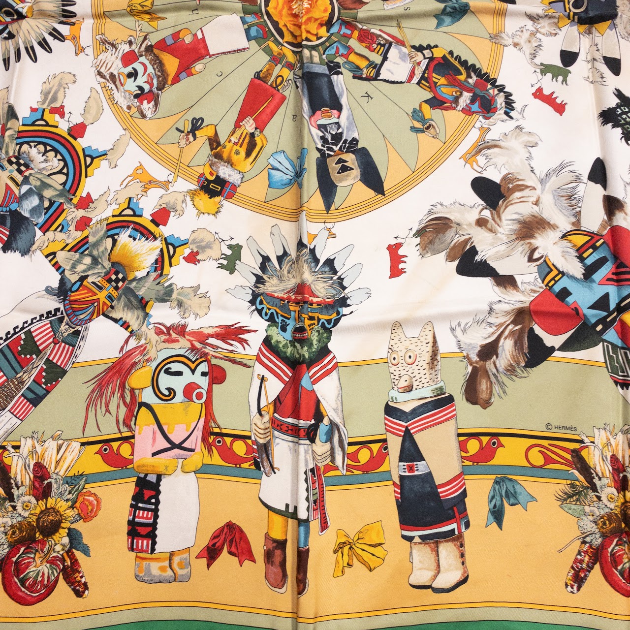 Hermès Silk Green Kachinas Scarf