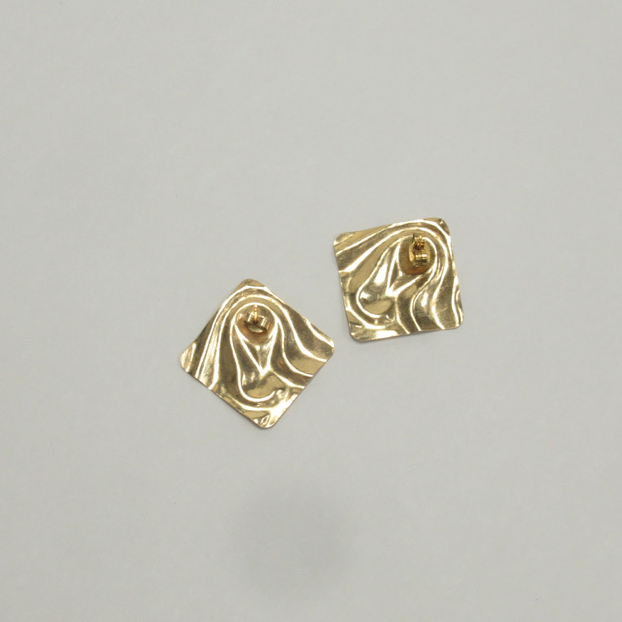 14K Gold Textured Square Earrings