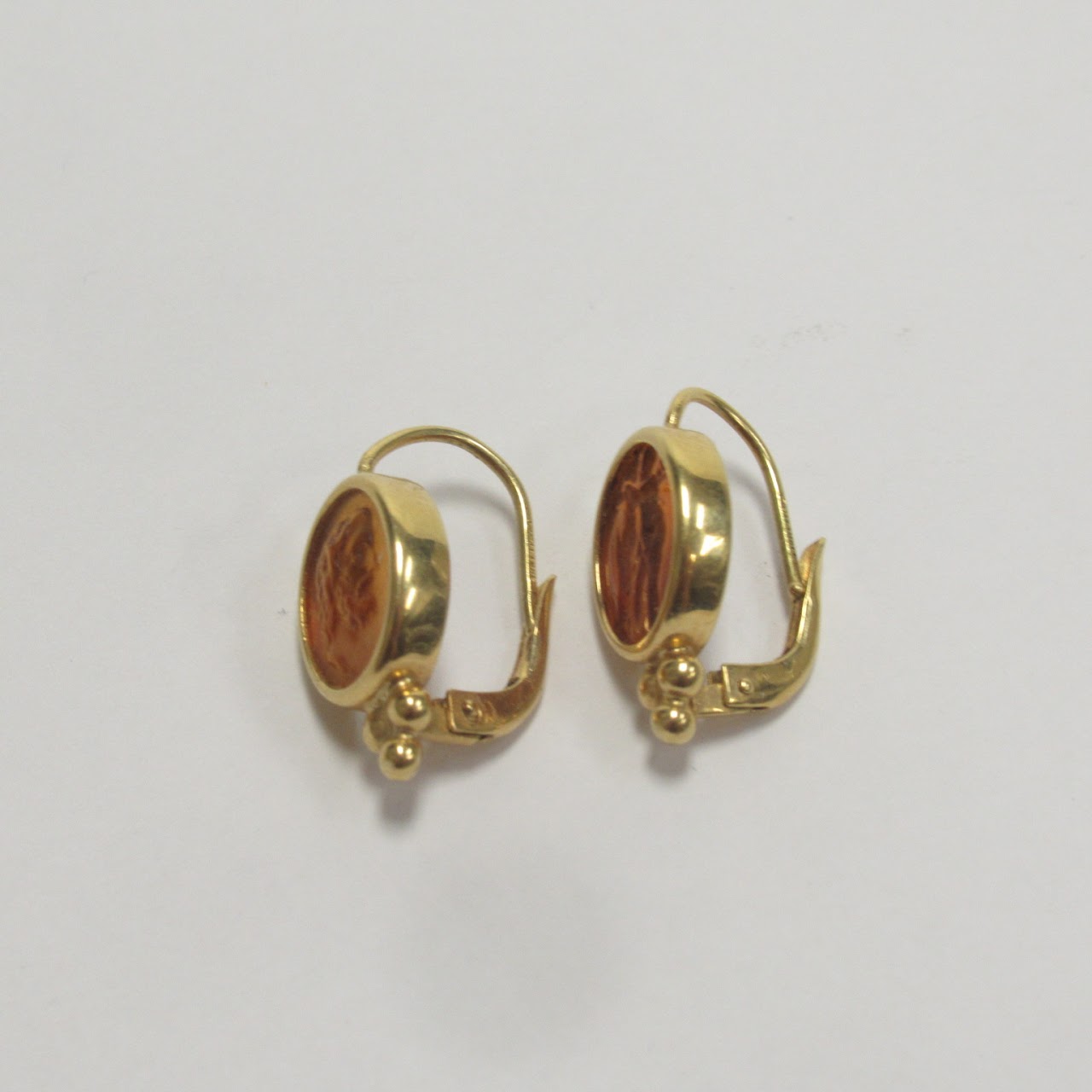 18K Gold Cameo Earrings- Need Repair