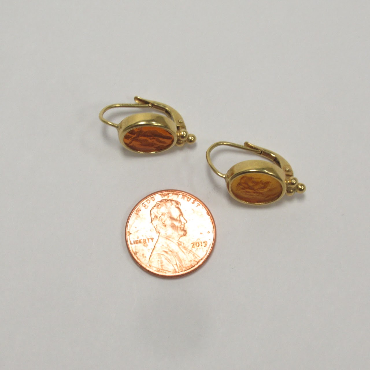 18K Gold Cameo Earrings- Need Repair