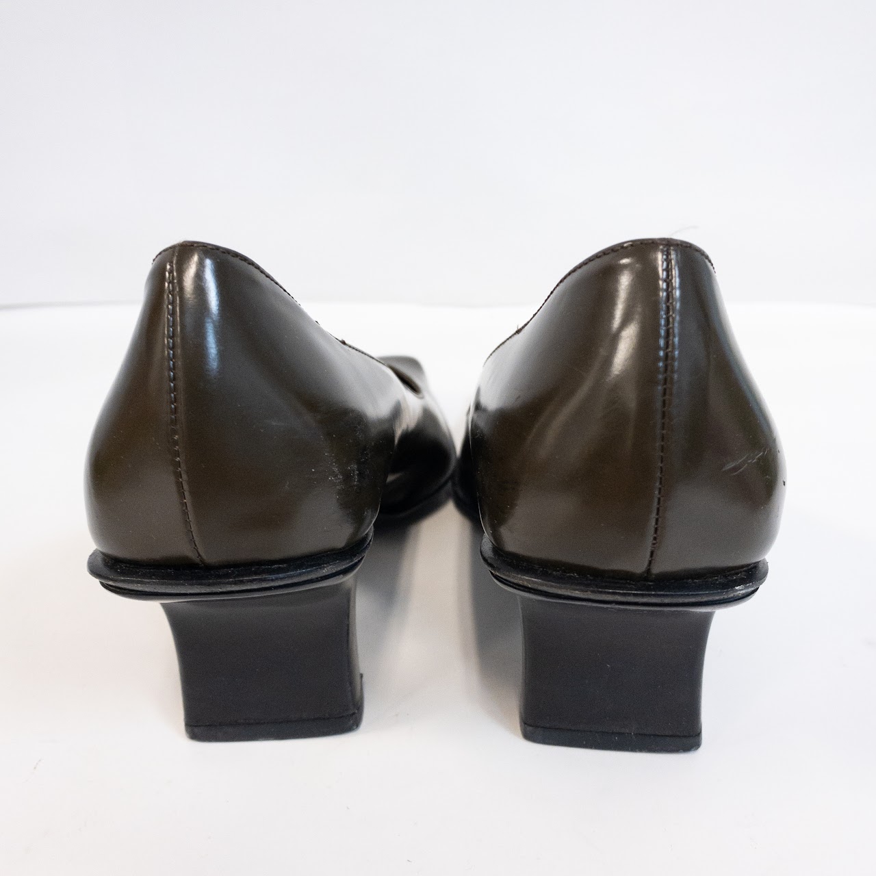 Prada Dark Olive Polished Leather Pumps