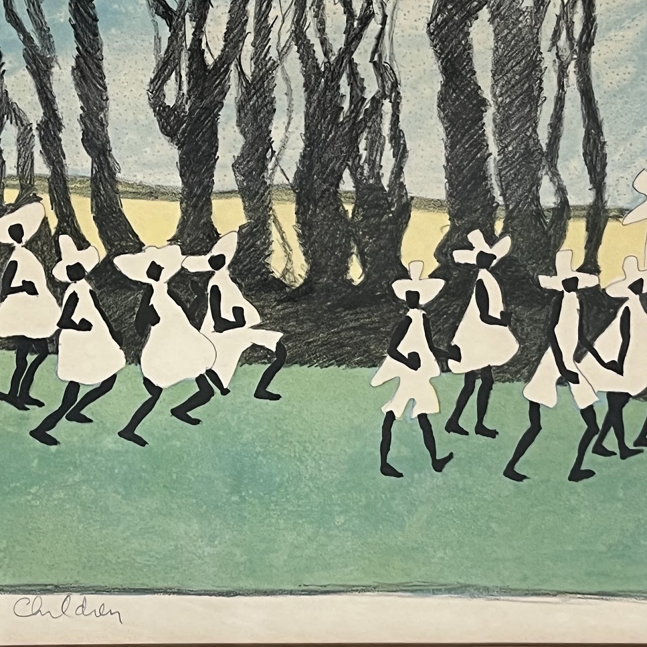 Emilio Sanchez 'Barbados Children' Signed Modernist Lithograph