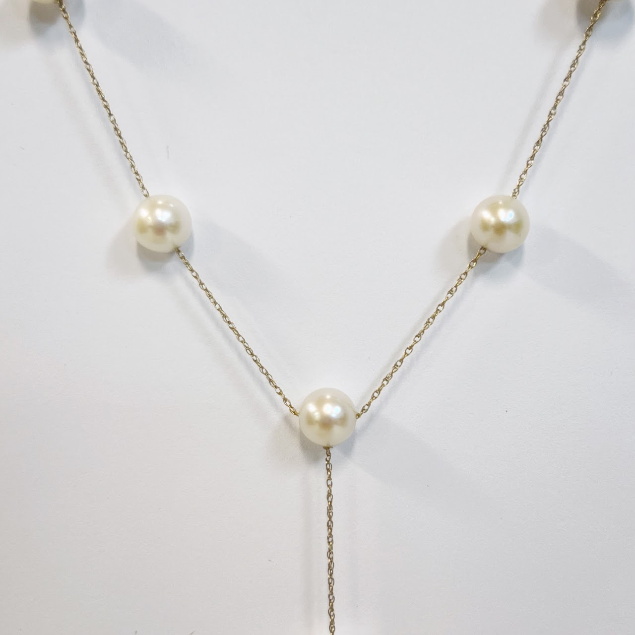 14K Gold Drop Pearl Chain Necklace