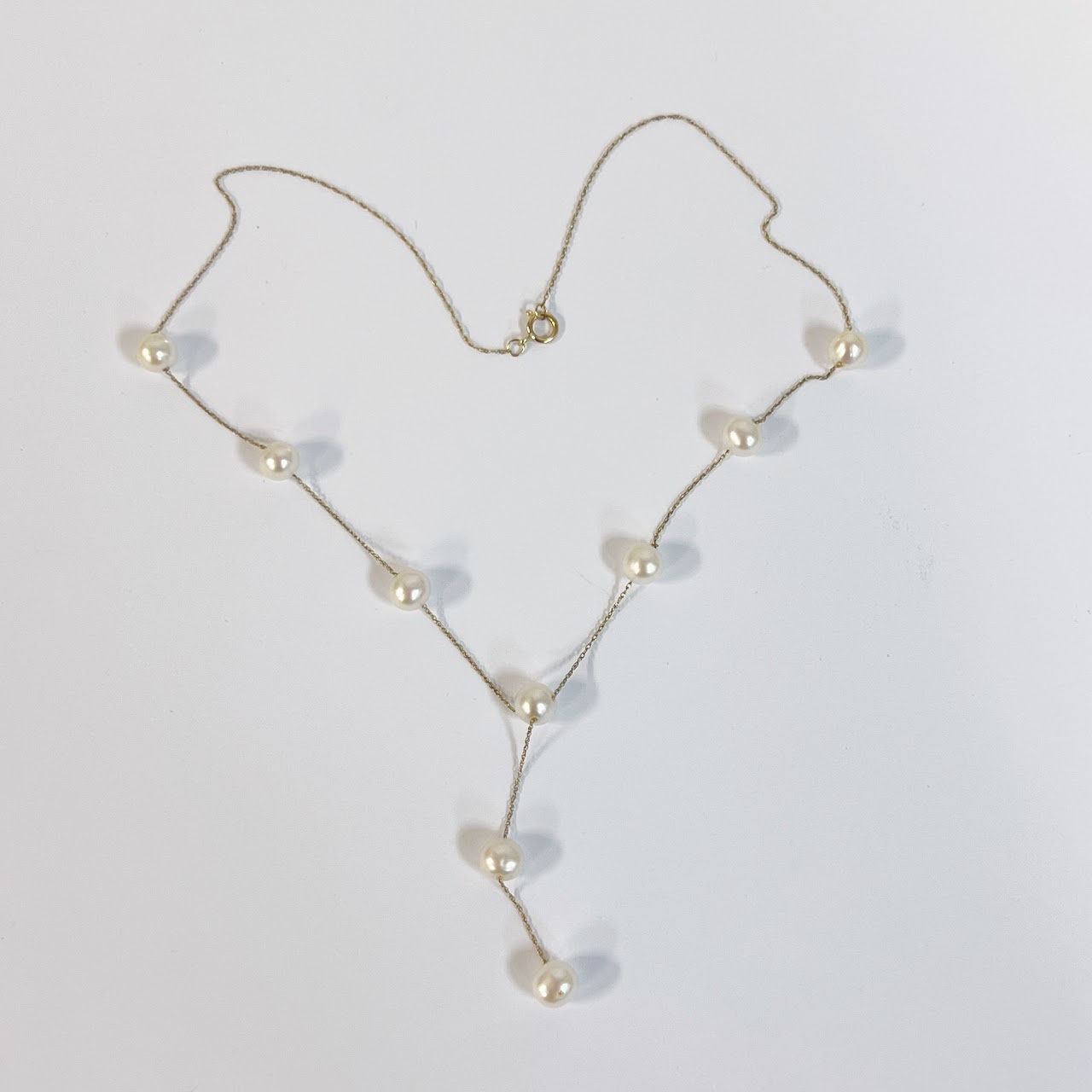 14K Gold Drop Pearl Chain Necklace