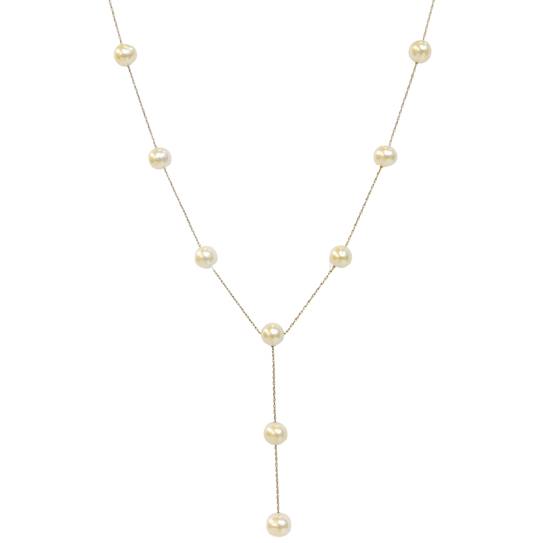 14K Gold Drop Pearl Chain Necklace