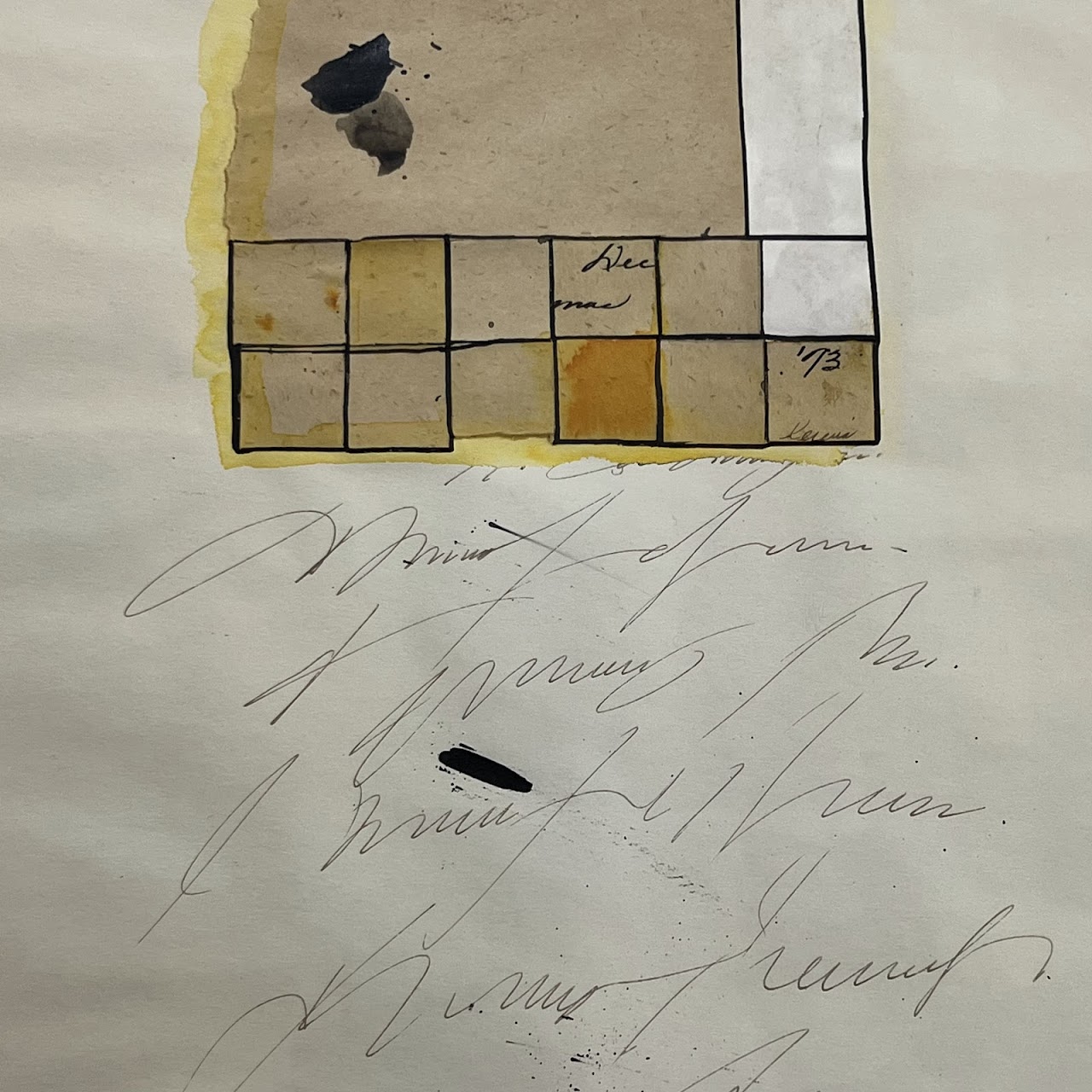 'Resolution of Contemporary Tides' Signed Watercolor and Collage Painting, 1973