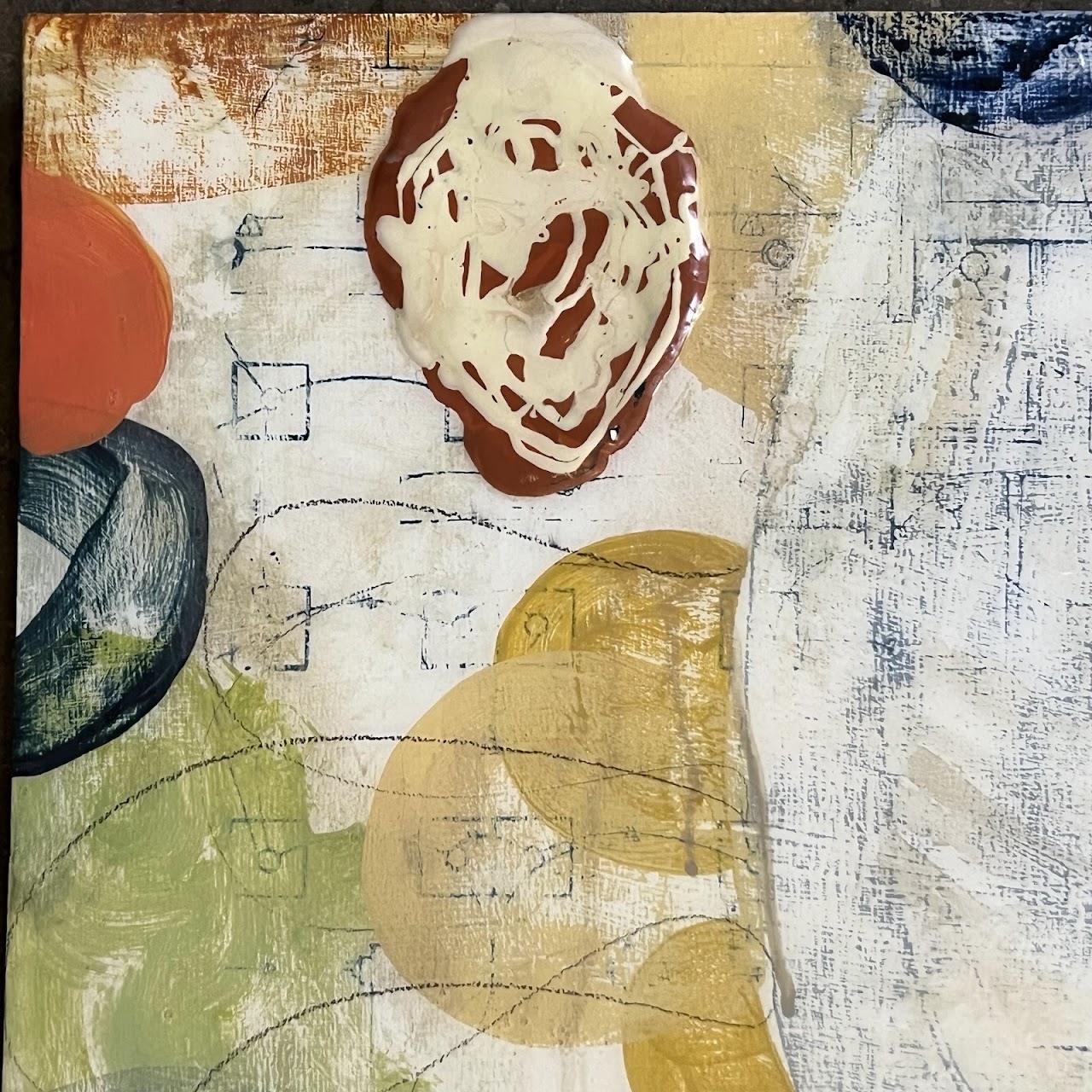 Teresa Stanley 'Hello, Again' Signed Abstract Acrylic and Encaustic Painting, 2009