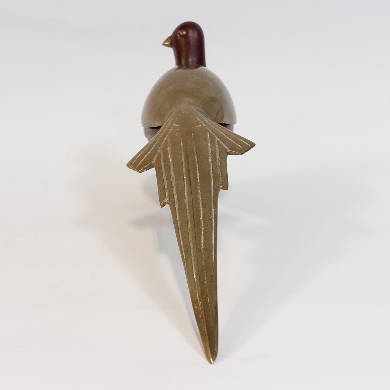 Wood and Brass Vintage Pigeon Table Top Statuette