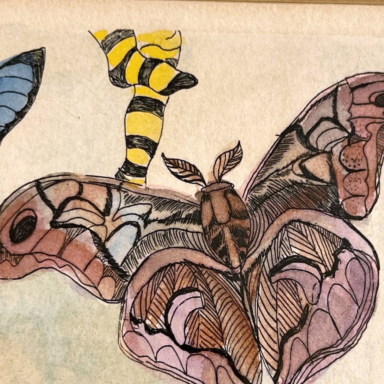 Karen Levy Signed Figure with Moths Surrealist Hand-Colored Etching