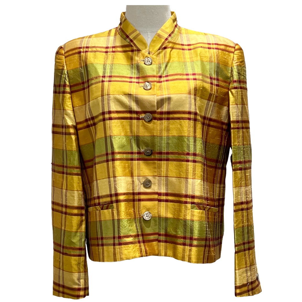 Burberry Vintage New with Tags Silk Avocado Plaid Jacket