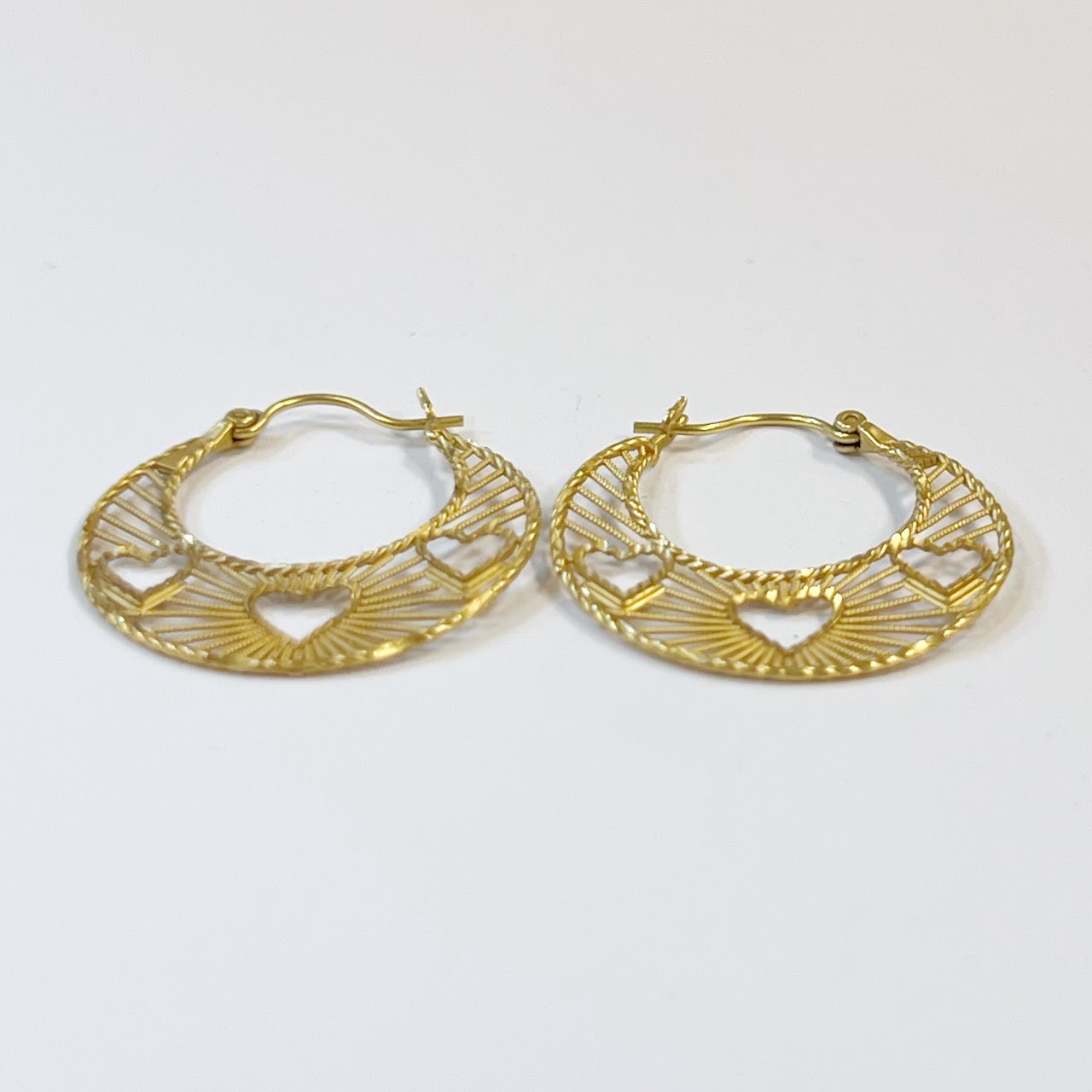 14K Gold Quarter Moon Filigreed Earrings