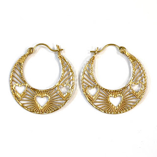 14K Gold Quarter Moon Filigreed Earrings