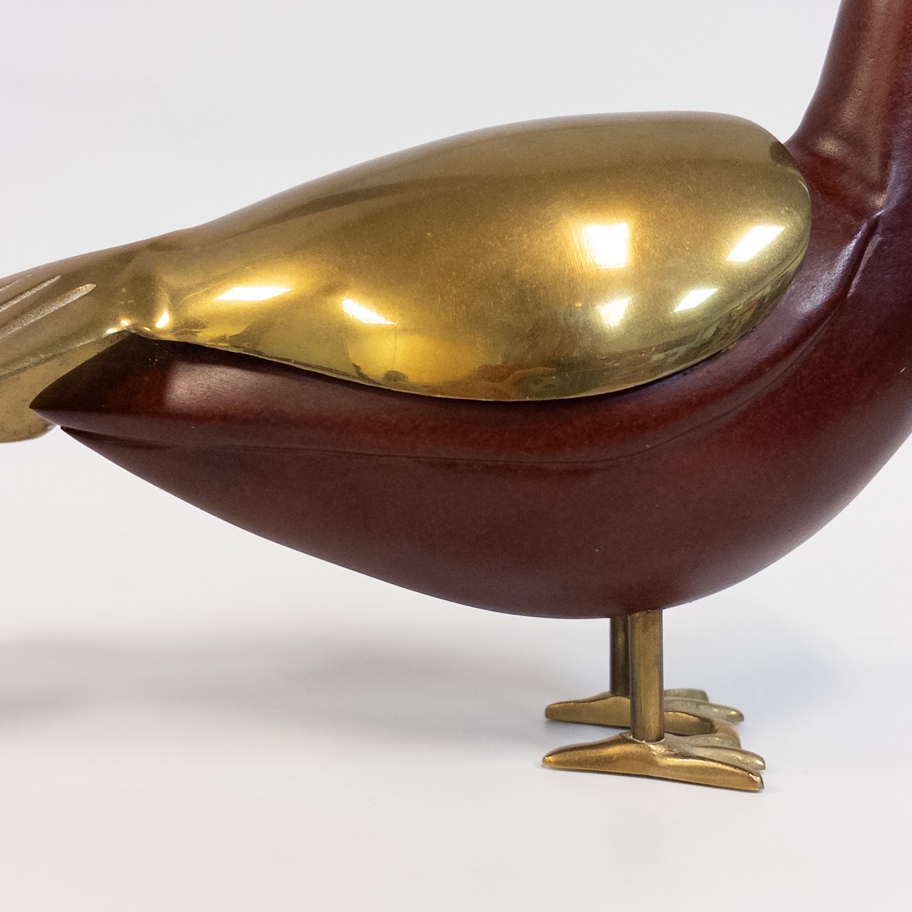 Wood and Brass Vintage Pigeon Table Top Statuette