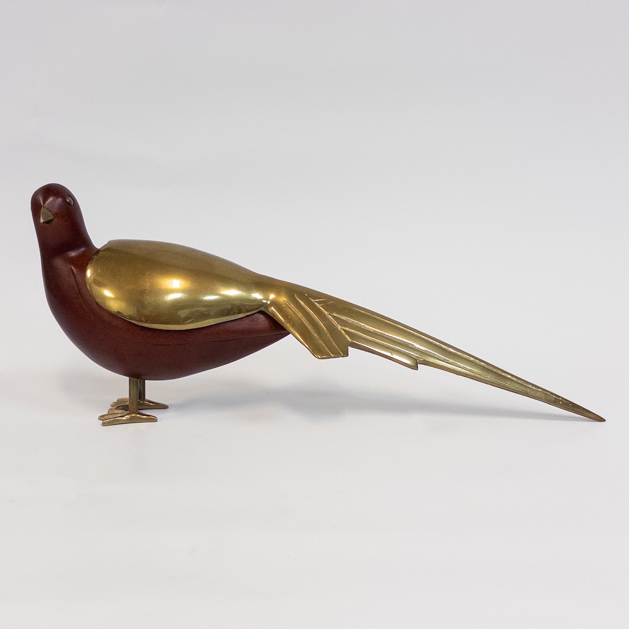 Wood and Brass Vintage Pigeon Table Top Statuette