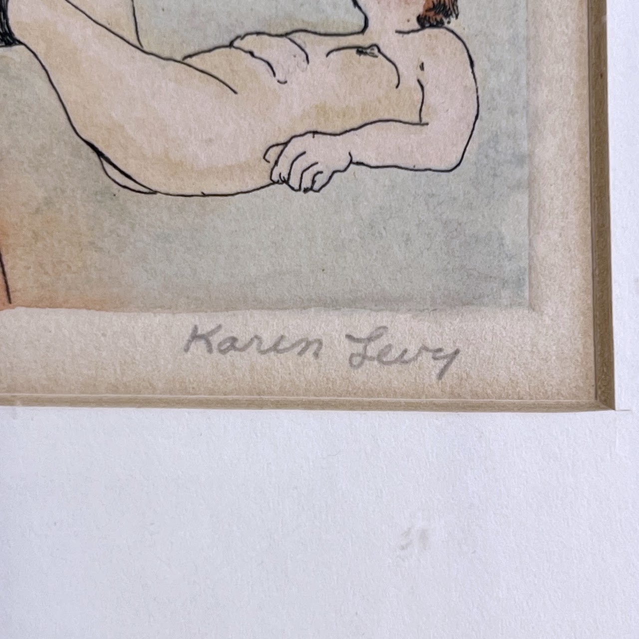 Karen Levy Signed Figure with Moths Surrealist Hand-Colored Etching