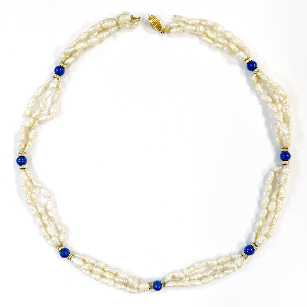 14K Gold with Seed Pearl and Blue Stone Necklace Needs Repair