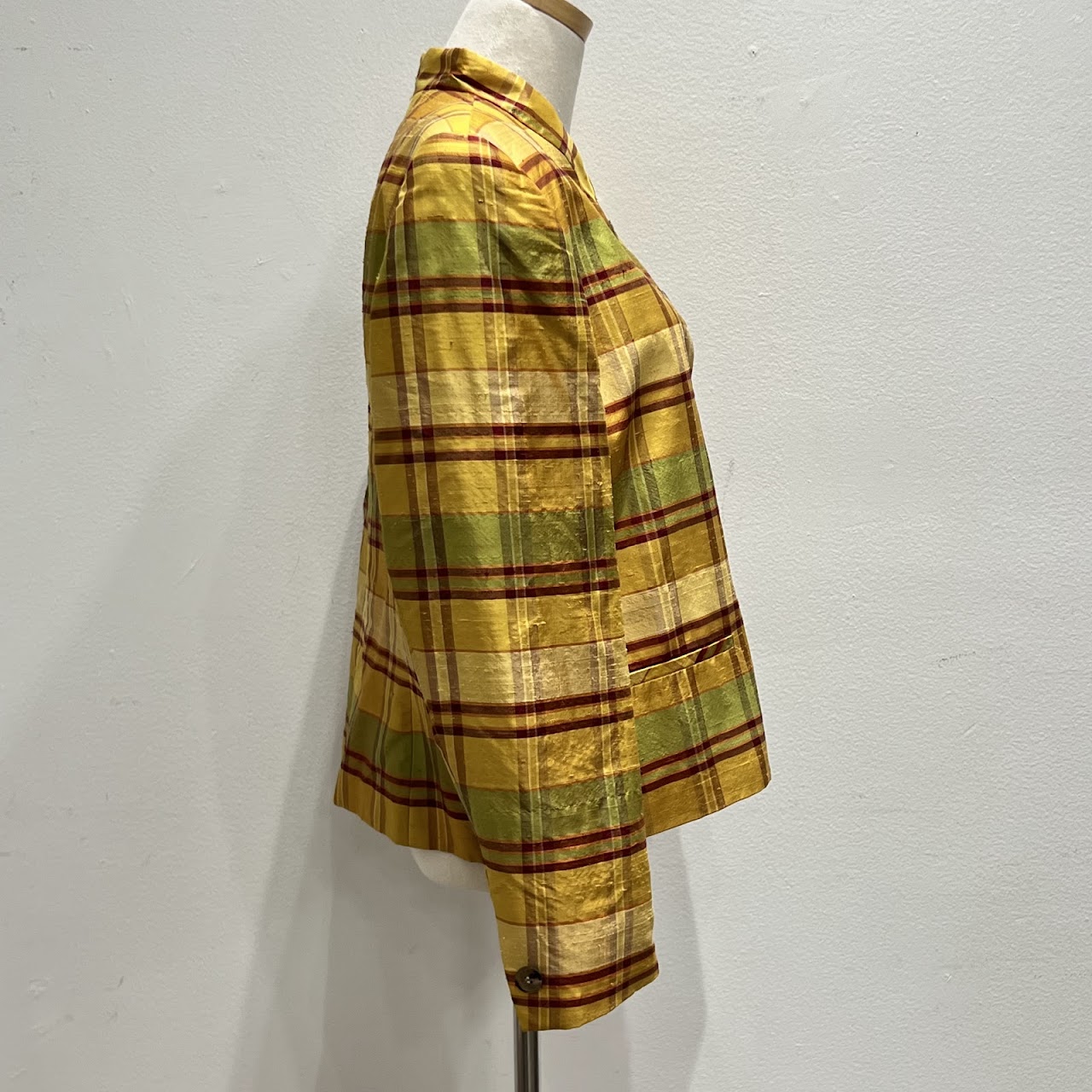 Burberry Vintage New with Tags Silk Avocado Plaid Jacket