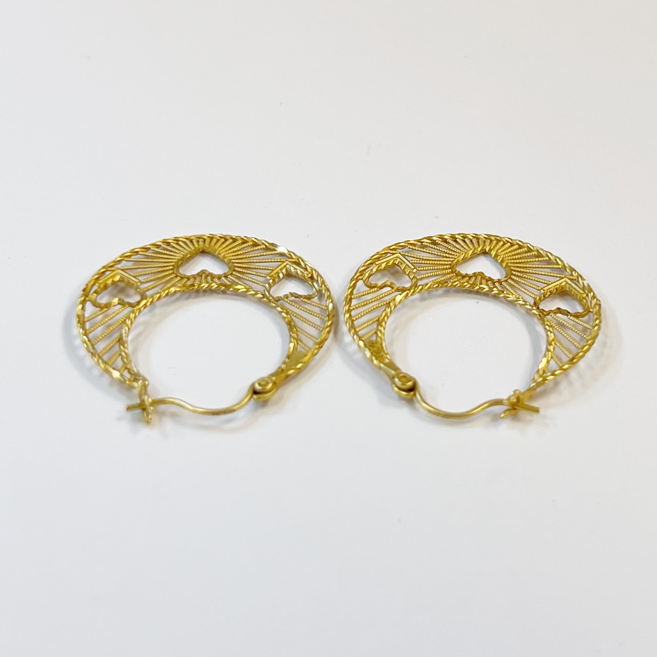 14K Gold Quarter Moon Filigreed Earrings