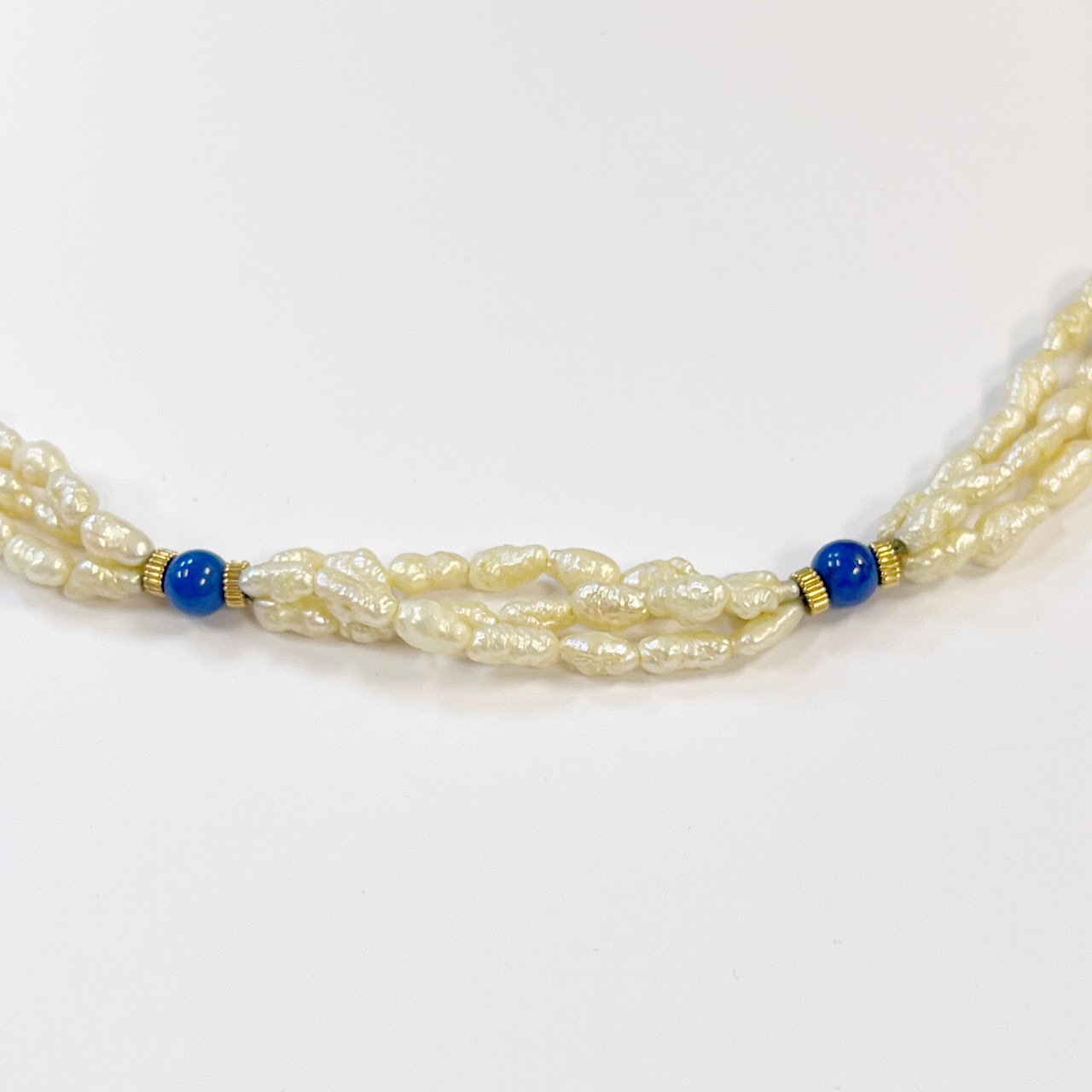 14K Gold with Seed Pearl and Blue Stone Necklace Needs Repair