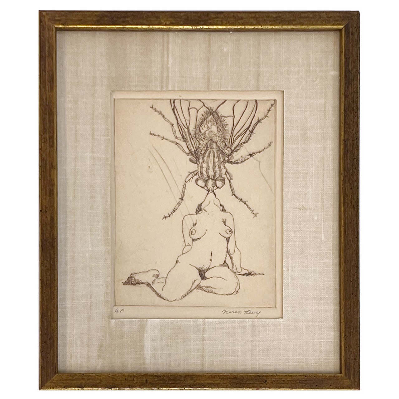 Karen Levy Signed Figure with Insect Surrealist Etching