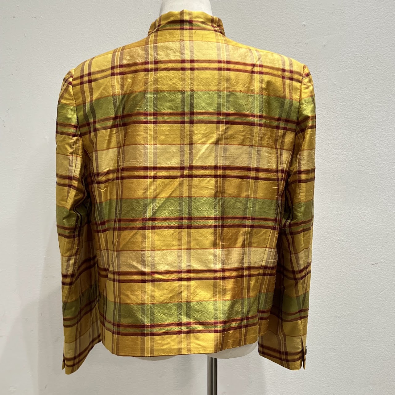 Burberry Vintage New with Tags Silk Avocado Plaid Jacket