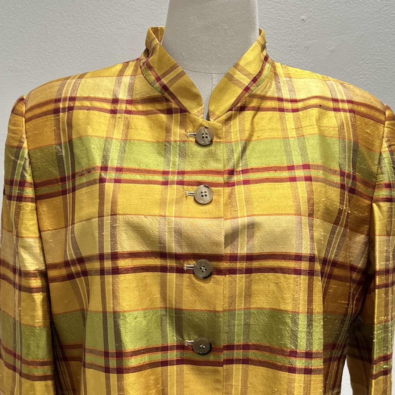 Burberry Vintage New with Tags Silk Avocado Plaid Jacket