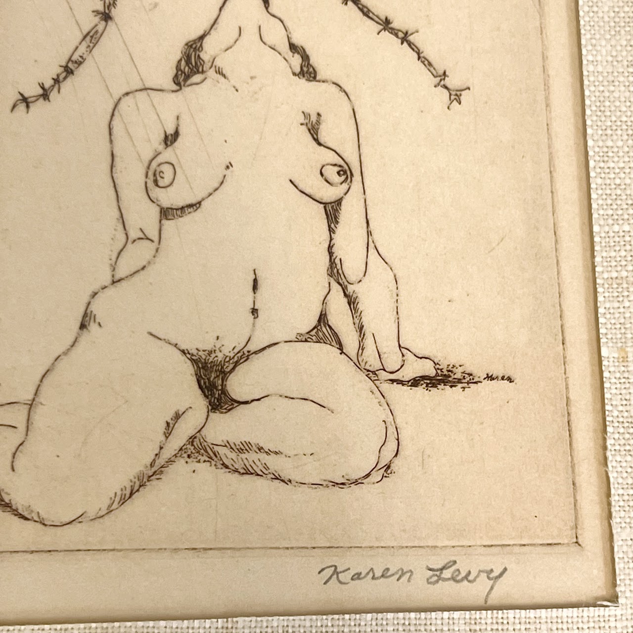 Karen Levy Signed Figure with Insect Surrealist Etching