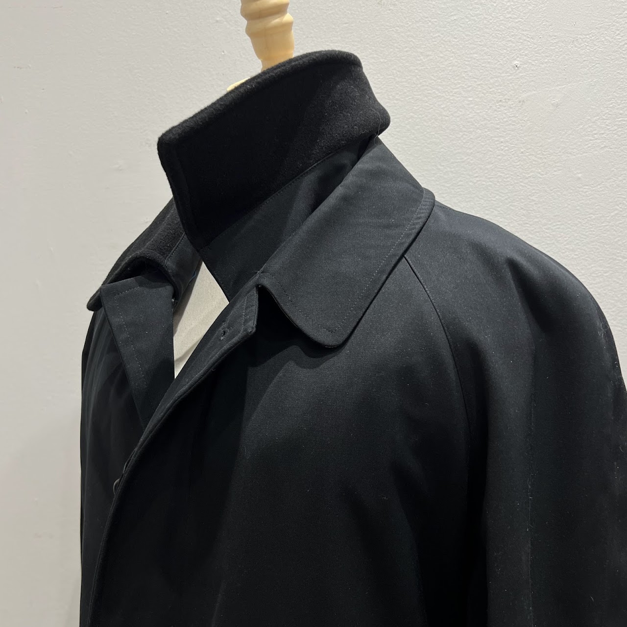 Burberry London Black Wool and Camel Lined Overcoat