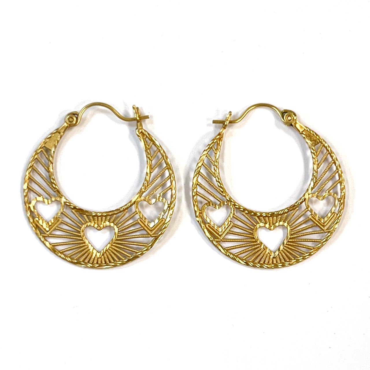 14K Gold Quarter Moon Filigreed Earrings