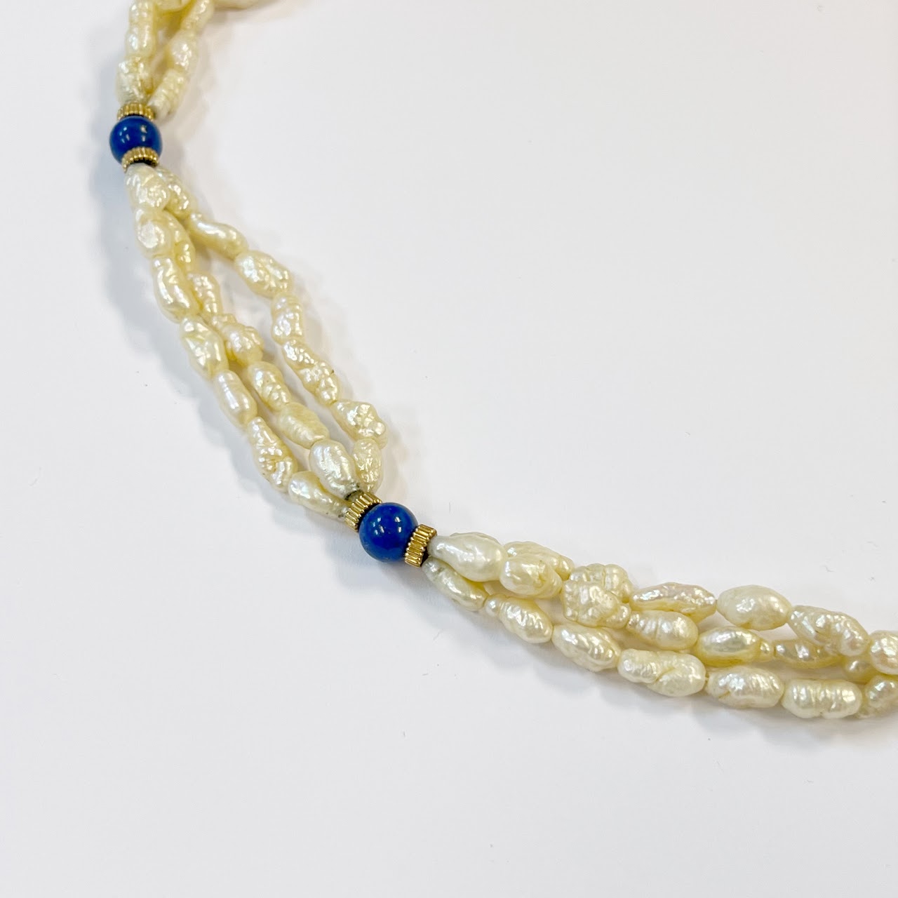 14K Gold with Seed Pearl and Blue Stone Necklace Needs Repair