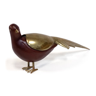 Wood and Brass Vintage Pigeon Table Top Statuette