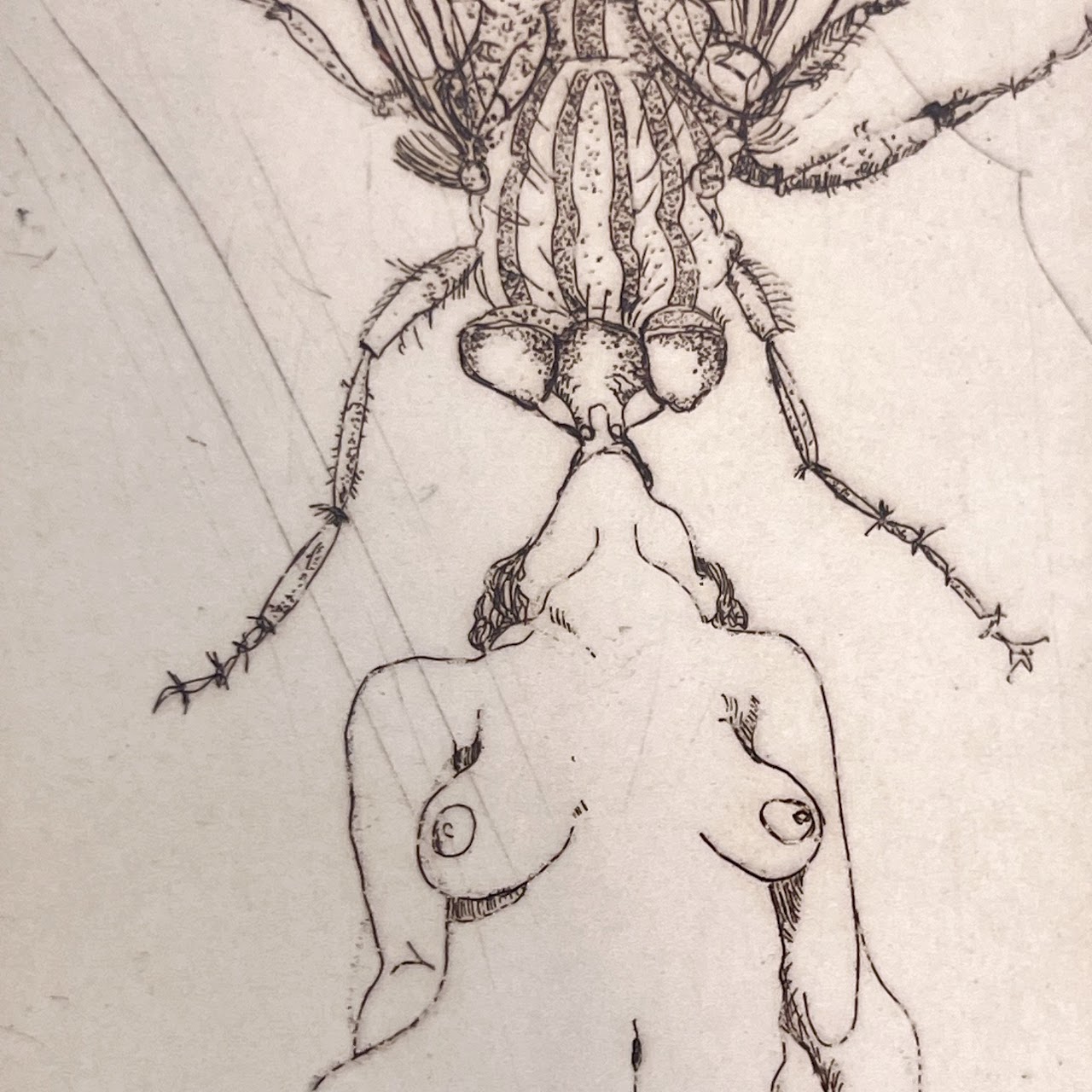 Karen Levy Signed Figure with Insect Surrealist Etching