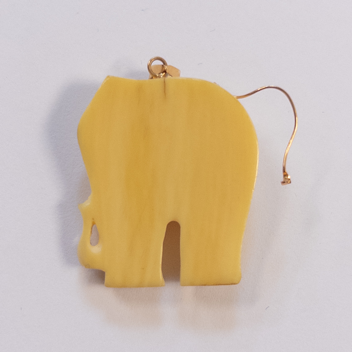 14K Gold and Bone Vintage Elephant Pendant