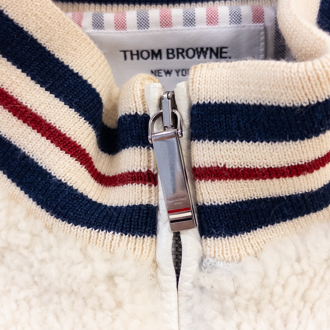 Thom Browne Funnel Neck Dyed Shearling Golf Jacket